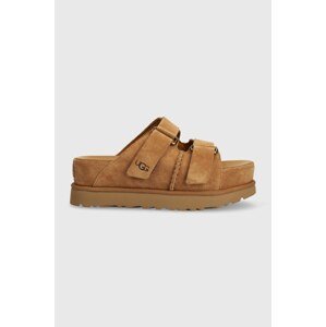 Natikače od brušene kože UGG Goldenstar Hi Slide za žene, boja: smeđa, s platformom, 1155458
