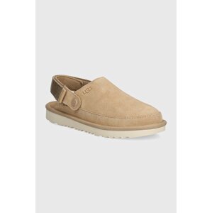 Dječje kućne papuče od brušene kože UGG GOLDENSTAR CLOG boja: crna