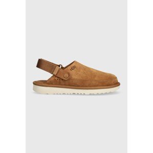 Dječje kućne papuče od brušene kože UGG GOLDENSTAR CLOG boja: smeđa