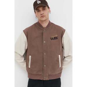 Bomber jakna Guess Originals za muškarce, boja: smeđa, za prijelazno razdoblje, oversize