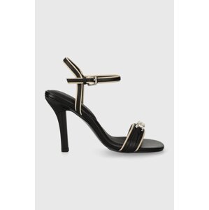 Kožne sandale Tommy Hilfiger TH HARDWARE HEELED SANDAL boja: crna, FW0FW07796