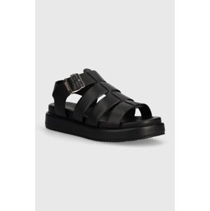 Kožne sandale Barbour Charlene za žene, boja: crna, s platformom, LFO0685BK11