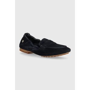 Mokasinke od brušene kože Tommy Hilfiger TH SUEDE MOCCASIN za žene, boja: tamno plava, ravni potplat, FW0FW07714