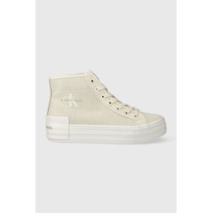 Tenisice Calvin Klein Jeans BOLD VULC FLATF MID CS ML BTW za žene, boja: bež, YW0YW01392