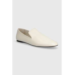 Kožne mokasinke Calvin Klein LOAFER LEATHER za žene, boja: bež, ravni potplat, HW0HW02129