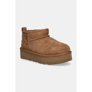Dječje cipele za snijeg od brušene kože UGG CLASSIC ULTRA MINI PLATFORM boja: smeđa