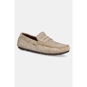 Mokasinke od brušene kože Tommy Hilfiger CASUAL SUEDE DRIVER za muškarce, boja: bež, FM0FM04998
