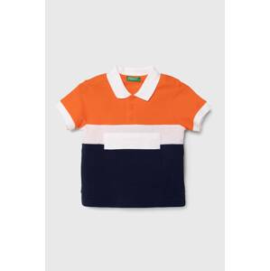Pamučna polo majica United Colors of Benetton boja: narančasta, s uzorkom