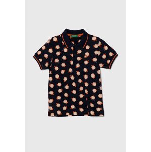 Pamučna polo majica United Colors of Benetton boja: tamno plava, s uzorkom