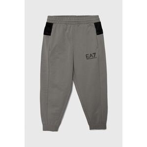 Dječji donji dio trenirke EA7 Emporio Armani boja: siva, s tiskom