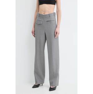 Vunene hlače Victoria Beckham boja: siva, chinos kroj, visoki struk, 1224WTR005385A