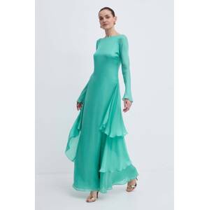 Svilena haljina Luisa Spagnoli RUNWAY COLLECTION boja: zelena, maxi, širi se prema dolje, 541121
