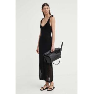 Lanena haljina AERON COUNT boja: crna, maxi, širi se prema dolje, AW24SSDR515505