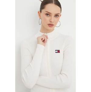 Kardigan Tommy Jeans za žene, boja: bež, DW0DW17243