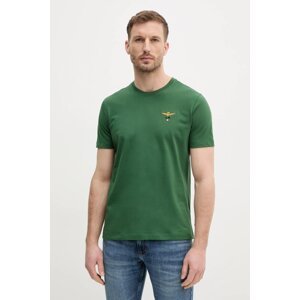 Pamučna majica Aeronautica Militare za muškarce, boja: zelena, s aplikacijom, TS1580J372