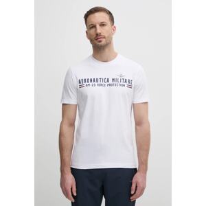 Pamučna majica Aeronautica Militare za muškarce, boja: bijela, s tiskom, TS1942J538