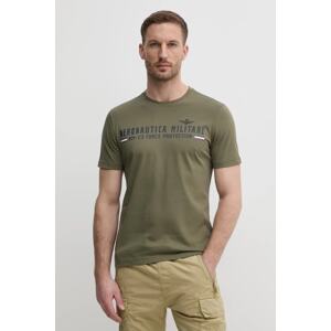 Pamučna majica Aeronautica Militare za muškarce, boja: zelena, s tiskom, TS1942J538
