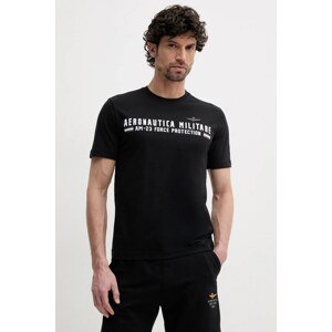 Pamučna majica Aeronautica Militare za muškarce, boja: crna, s tiskom, TS1942J538
