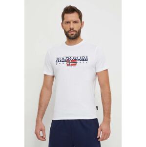 Pamučna majica Napapijri S-Aylmer za muškarce, boja: bijela, s tiskom, NP0A4HTO0021