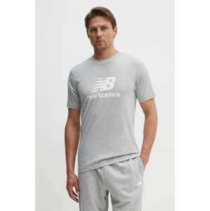 Pamučna majica New Balance Essentials Cotton za muškarce, boja: siva, s tiskom, MT41502AG
