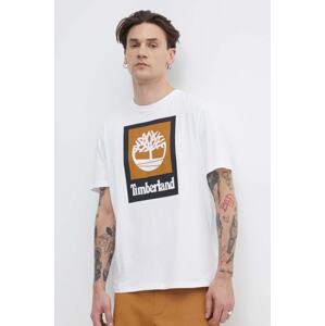 Pamučna majica Timberland za muškarce, boja: bijela, s tiskom, TB0A5QS21001
