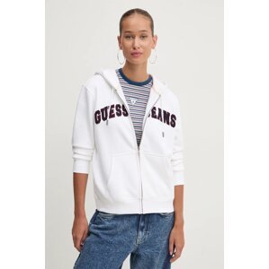 Dukserica Guess Jeans za žene, boja: bijela, s kapuljačom, s aplikacijom, W4YQ14 KC811