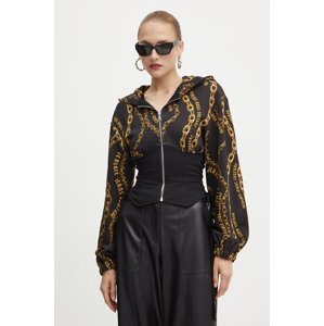 Pamučna dukserica Versace Jeans Couture za žene, boja: crna, s kapuljačom, s uzorkom, 77HAI3A4 FS159
