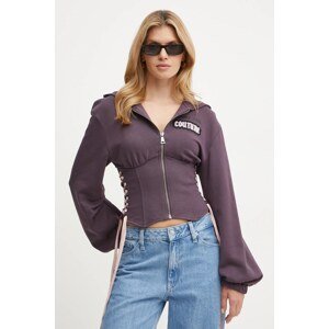 Pamučna dukserica Versace Jeans Couture za žene, boja: ljubičasta, s kapuljačom, s tiskom, 77HAI304 F0010