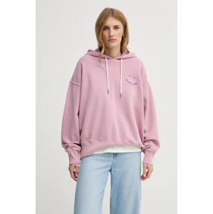 Pamučna dukserica PS Paul Smith za žene, boja: ljubičasta, s kapuljačom, s aplikacijom, W2R.226VE.N21169