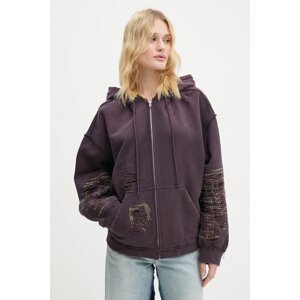 Pamučna dukserica MM6 Maison Margiela za žene, boja: ljubičasta, s kapuljačom, bez uzorka, S62GU0130.M25004