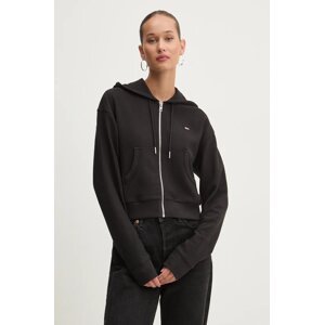 Dukserica Tommy Jeans za žene, boja: crna, s kapuljačom, bez uzorka, DW0DW18763