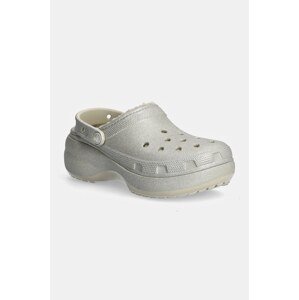 Papuče Crocs Classic Platform Glitter Lined Clog W za žene, boja: srebrna, s platformom, 210413