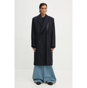 Vuneni kaput Y/Project DOUBLE FRONT COAT boja: tamno plava, za prijelazno razdoblje, kopčanje u dva reda, 201CO006