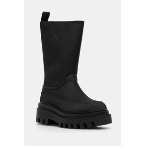 Gumene čizme Calvin Klein Jeans FLATFORM RAINBOOT HIGH MG R za žene, boja: crna, YW0YW01559
