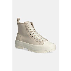 Tenisice od brušene kože Calvin Klein Jeans LUGGED HYBRID MID LACEUP SUEDE boja: bež, YW0YW01565