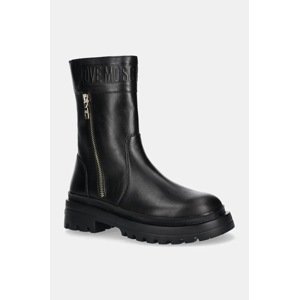 Kožne gležnjače Love Moschino za žene, boja: crna, ravni potplat, JA24245G0LIA0000