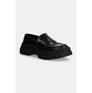 Kožne mokasinke Weekend Max Mara CONERO za žene, boja: crna, ravni potplat, 2425526015600