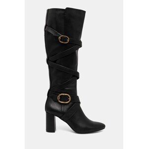 Kožne čizme Kurt Geiger London Mayfair Strappy Knee Boot za žene, boja: crna, s debelom potpeticom, 3483800109