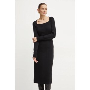 Vunena haljina Luisa Spagnoli MANDOLA boja: crna, midi, uska, 58510
