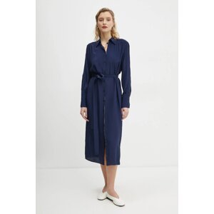 Haljina s dodatkom svile PS Paul Smith boja: tamno plava, midi, ravna, W2R.606D.P31186