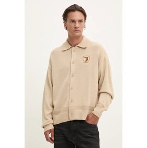 Kardigan s primjesom vune Tommy Jeans boja: bež, DM0DM19422