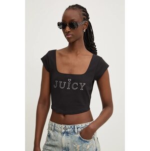 Majica kratkih rukava Juicy Couture REGAL SQUARE NECK CROPPED TEE za žene, boja: crna, JCBCT224831