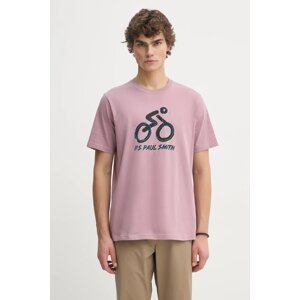 Pamučna majica PS Paul Smith za muškarce, boja: ružičasta, s tiskom, M2R.011R.PP4960