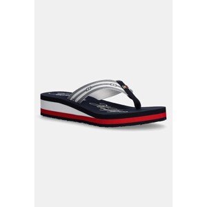 Japanke Tommy Hilfiger IM TH SIGNATURE BEACH SANDAL za žene, boja: tamno plava, klin peta, FW0FW08369
