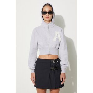 Pamučna dukserica AMBUSH Crop Hoodie za žene, boja: siva, s kapuljačom, melanž, BWBB002F24FLE0020505