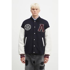 Vunena jakna AMBUSH Stadium Jacket boja: tamno plava, za prijelazno razdoblje, oversize, BMEK002F24FAB0014628