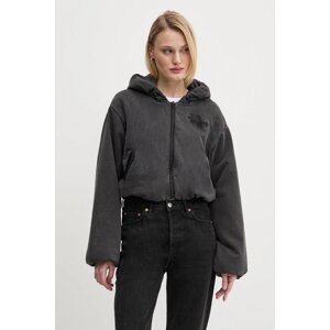 Pamučna dukserica Diesel F-ENERDI SWEAT-SHIRT za žene, boja: siva, s kapuljačom, bez uzorka, A16615.0BNEG