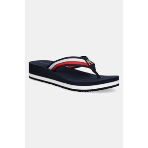 Japanke Tommy Hilfiger TH CORP MID WEDGE BEACH SANDAL za žene, boja: tamno plava, klin peta, FW0FW08517