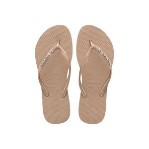 Japanke Havaianas SLIM METAL LOGO AND CRYSTAL za žene, boja: bež, ravni potplat, 4129769-3581