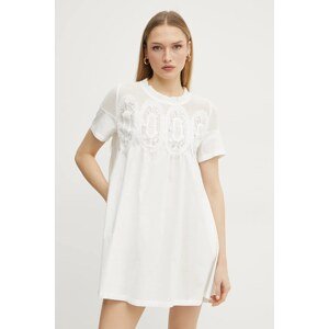 Pamučna haljina Ermanno Scervino boja: bijela, mini, oversize, 56TQ037E36